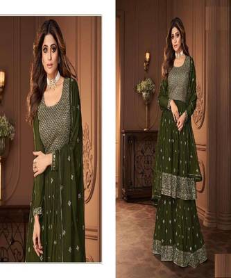 Mehndi Green embroidery georget stitched gharara suits gharara salwar suits 3