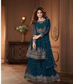 Ocean Blue embroidery georget stitched gharara suits gharara salwar suits