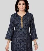 Navy-blue printed rayon short-kurtis
