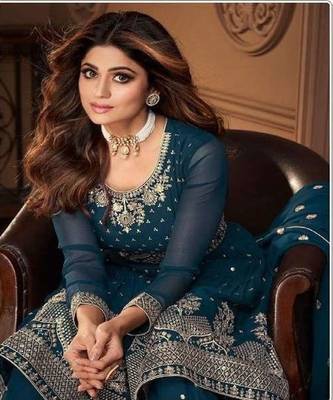 Ocean Blue embroidery georget stitched gharara suits gharara salwar suits 2