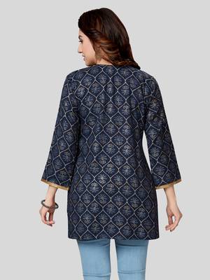 Navy-blue printed rayon short-kurtis 2