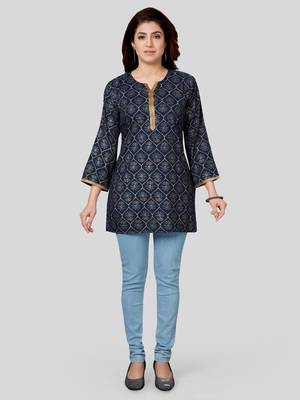Navy-blue printed rayon short-kurtis 5