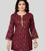 Wine printed rayon short-kurtis