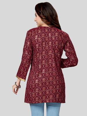 Wine printed rayon short-kurtis 2