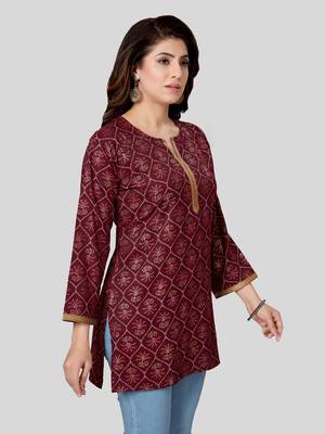Wine printed rayon short-kurtis 3