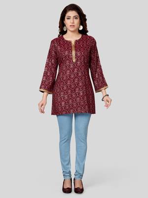 Wine printed rayon short-kurtis 5