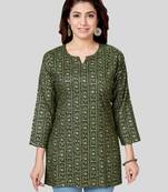 Green printed rayon short-kurtis