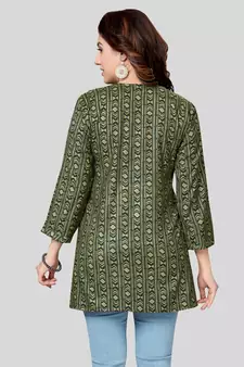 Green printed rayon short-kurtis