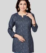Navy-blue printed rayon short-kurtis