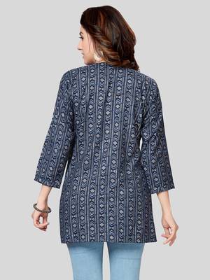 Navy-blue printed rayon short-kurtis 2