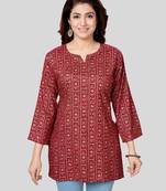 Red printed rayon short-kurtis