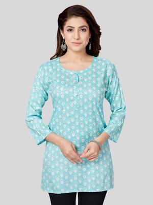 Blue printed rayon short-kurtis 1