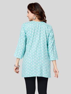 Blue printed rayon short-kurtis 2