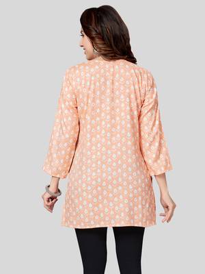 Peach printed rayon short-kurtis 2
