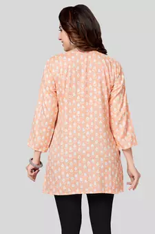 Peach printed rayon short-kurtis