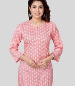 Pink printed rayon short-kurtis