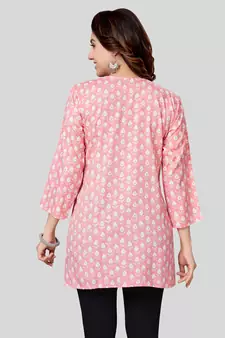 Pink printed rayon short-kurtis