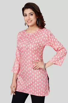 Pink printed rayon short-kurtis