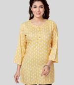 Yellow printed rayon short-kurtis