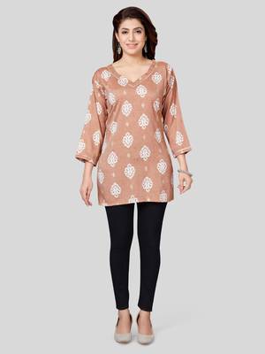Brown printed rayon short-kurtis 5