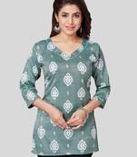 Green printed rayon short-kurtis