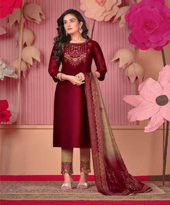 Maroon embroidery stitched churidar suits churidar salwar suits 1