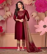 Maroon embroidery stitched churidar suits churidar salwar suits