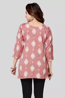 Pink printed rayon short-kurtis