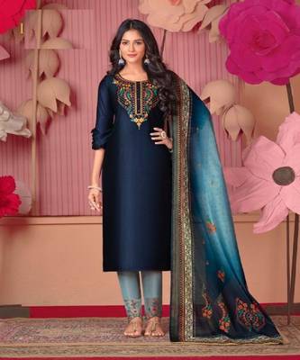 Dark Blue embroidery stitched churidar suits churidar salwar suits 1