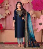 Dark Blue embroidery stitched churidar suits churidar salwar suits