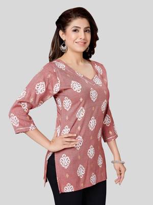 Pink printed rayon short-kurtis 3
