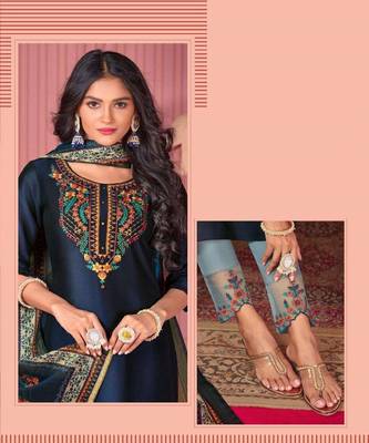 Dark Blue embroidery stitched churidar suits churidar salwar suits 2