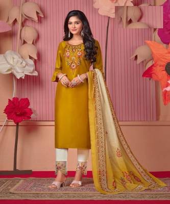 Yellow embroidery stitched churidar suits churidar salwar suits 1