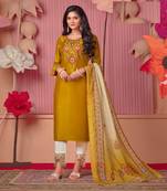 Yellow embroidery stitched churidar suits churidar salwar suits