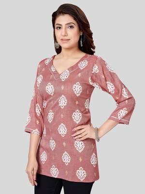 Pink printed rayon short-kurtis 4