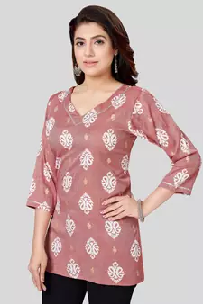 Pink printed rayon short-kurtis