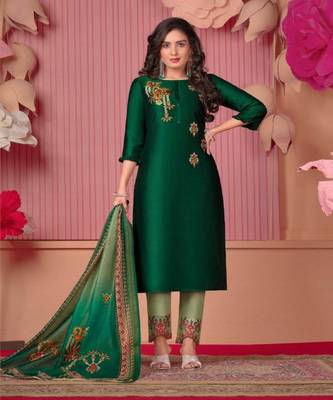Green embroidery stitched churidar suits churidar salwar suits 1