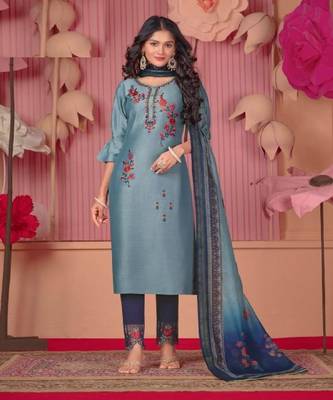 Light Blue embroidery stitched churidar suits churidar salwar suits 1