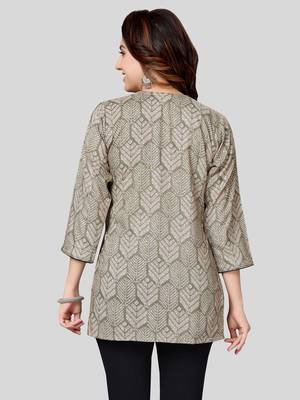 Green printed rayon short-kurtis 2