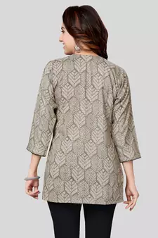 Green printed rayon short-kurtis