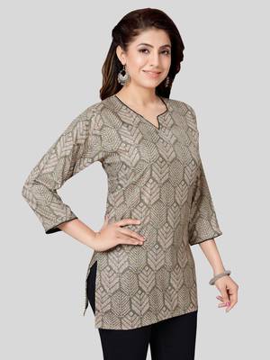 Green printed rayon short-kurtis 3