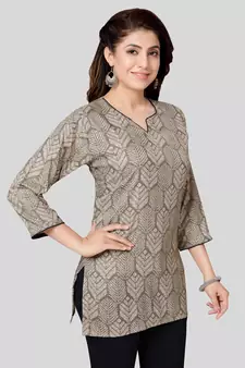 Green printed rayon short-kurtis