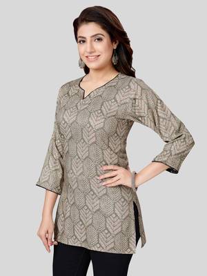 Green printed rayon short-kurtis 4