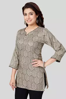 Green printed rayon short-kurtis