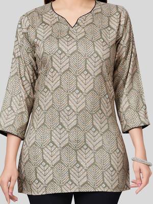 Green printed rayon short-kurtis 5