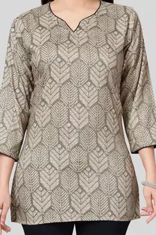 Green printed rayon short-kurtis