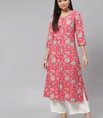 Divena Pink Floral Cotton Flex A-Line Kurta