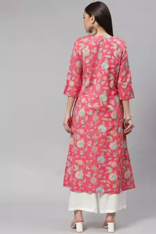 Divena Pink Floral Cotton Flex A-Line Kurta