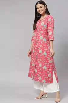 Divena Pink Floral Cotton Flex A-Line Kurta
