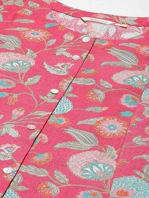 Divena Pink Floral Cotton Flex A-Line Kurta 4